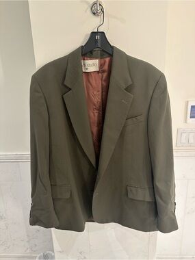 Oversized Button Back Olive Blazer with Rust Lining